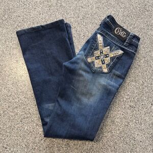 Cello Jeans Womens 8 29x32 Mid Rise Bootcut Studded Embellished Stretch